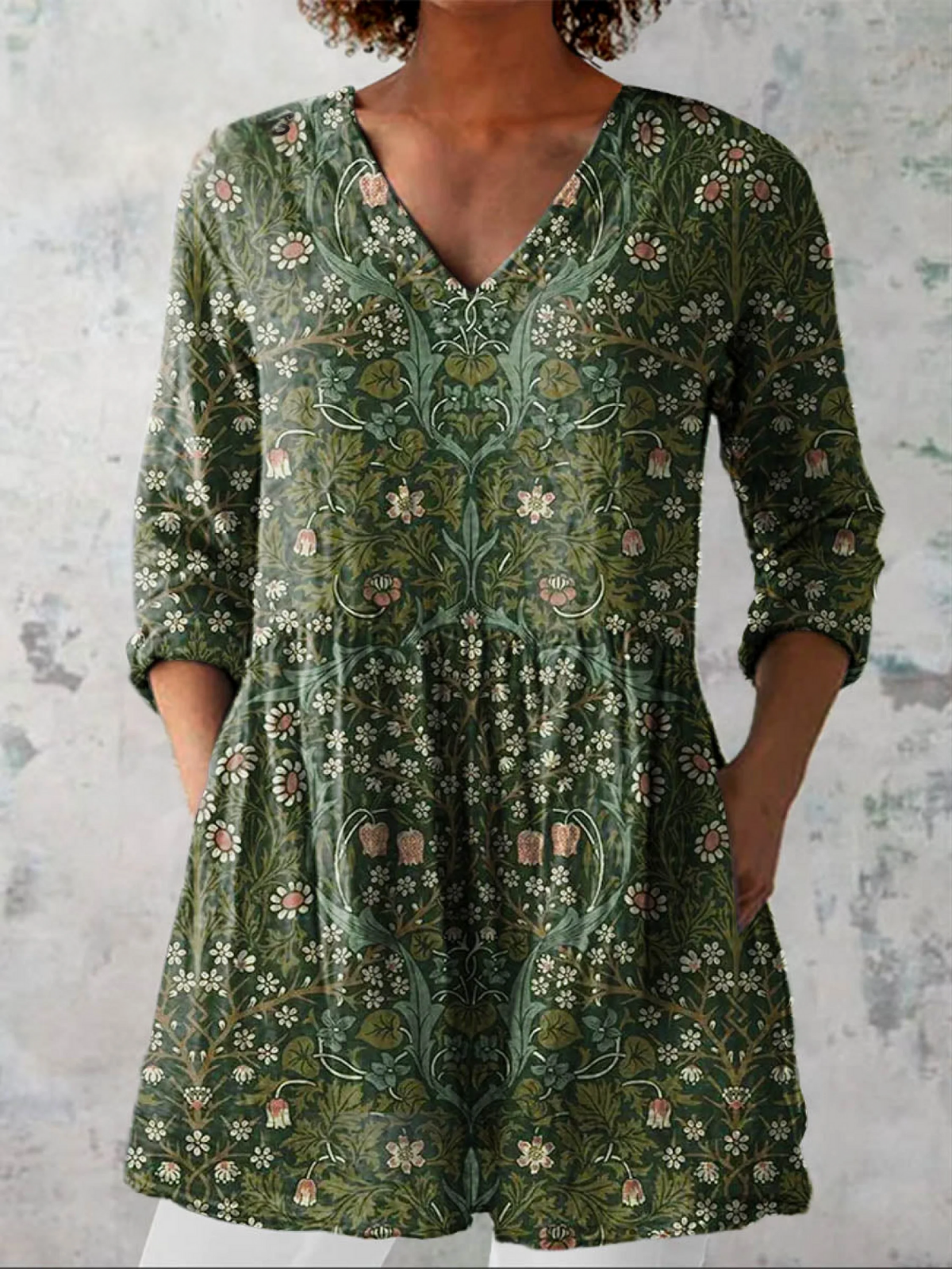 Adilia | Camisa vintage cuello V manga larga