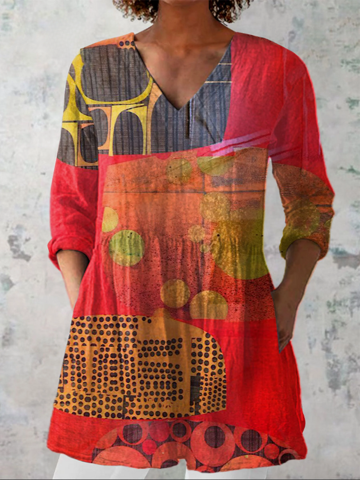 Indira | Camisa vintage cuello V manga larga