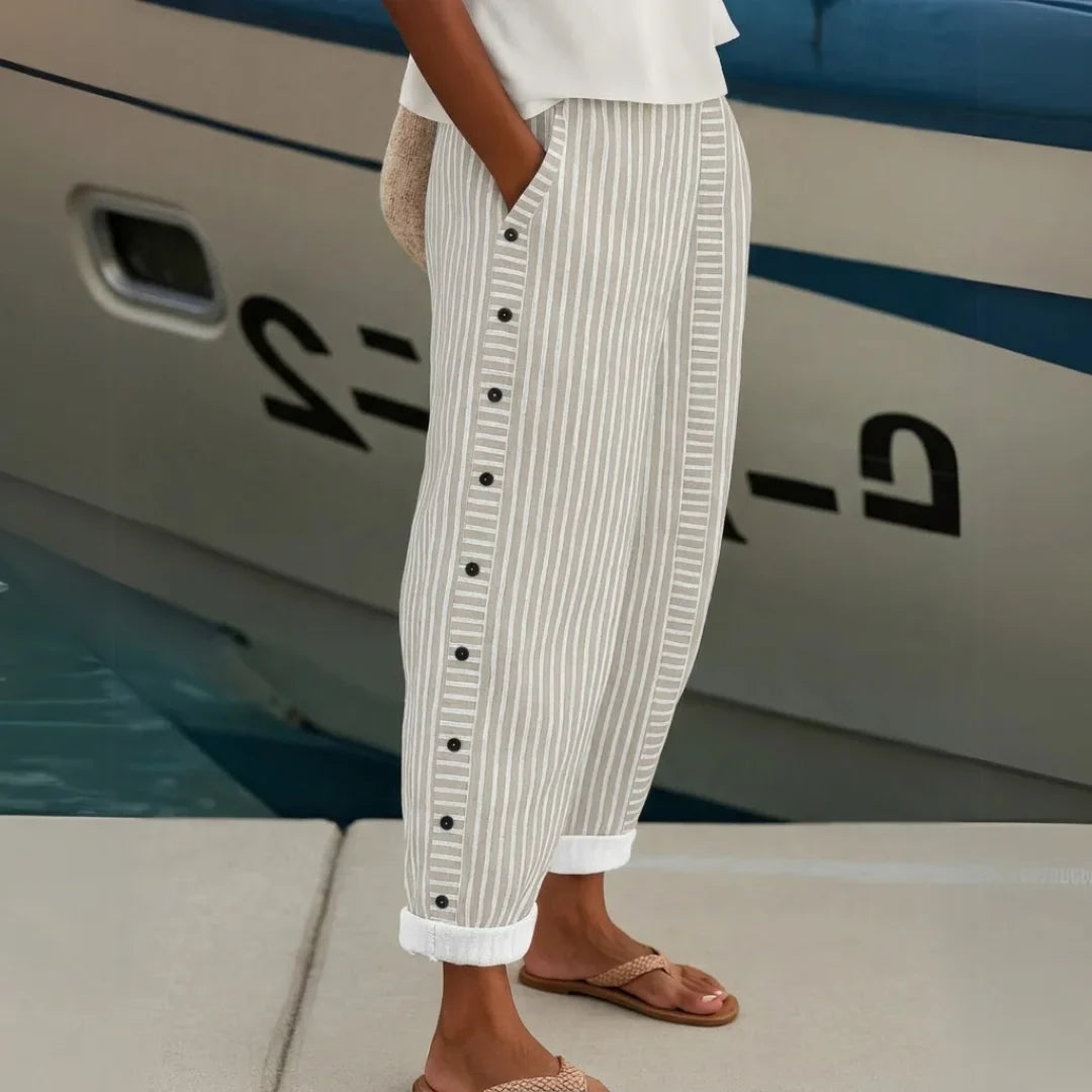 Catalina | Pantalones elegantes con botones y rayas