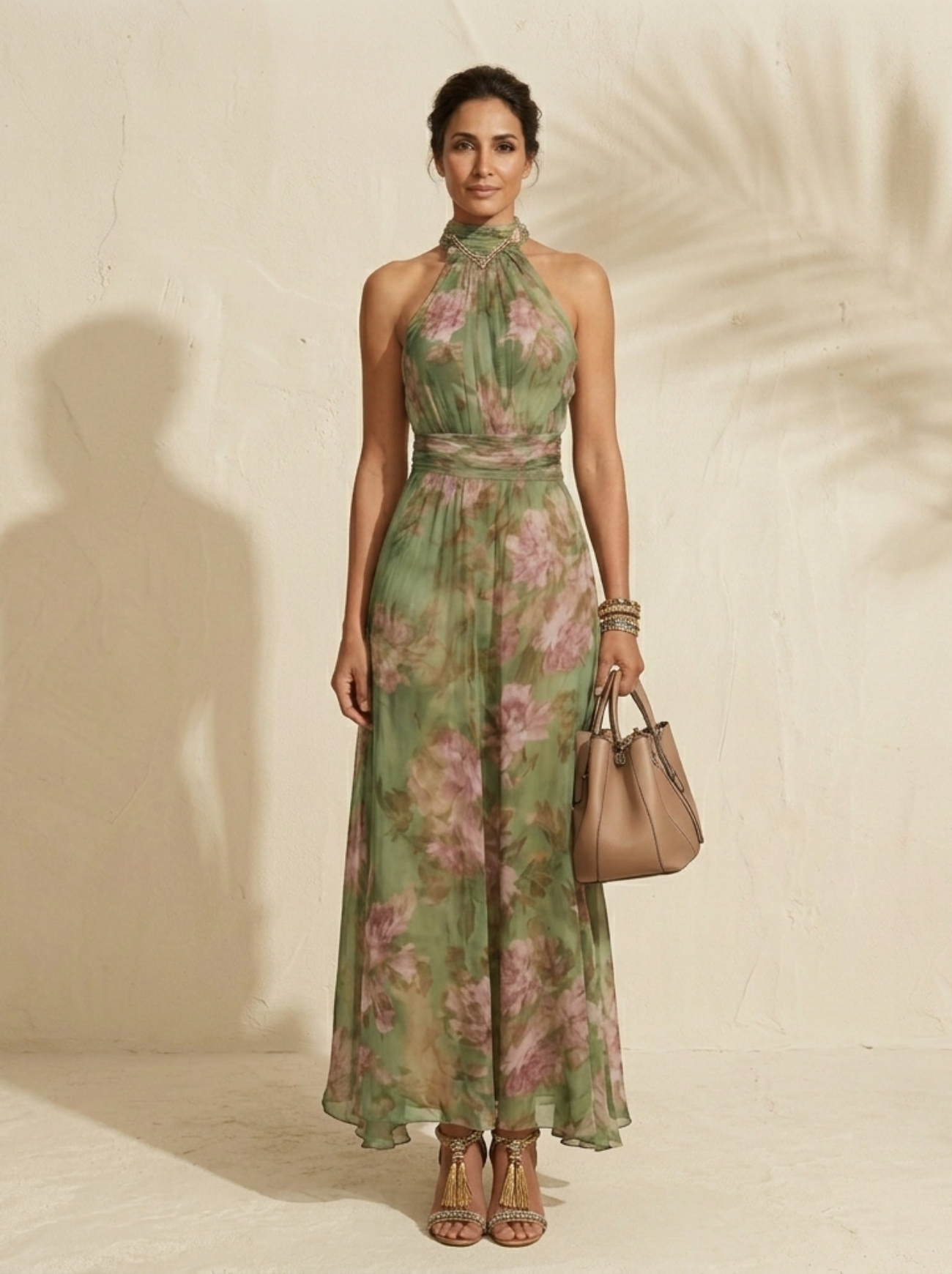 Livia | Vestido maxi halter floral elegante