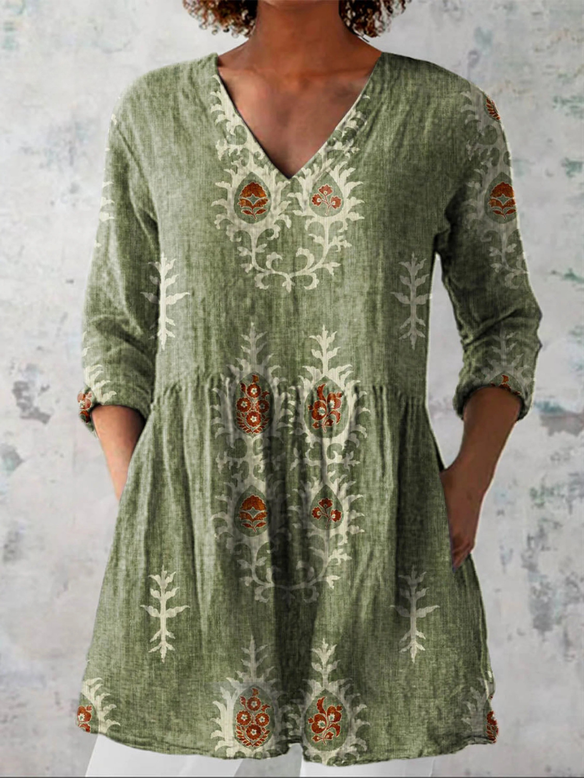 Maeva | Camisa vintage cuello V manga larga