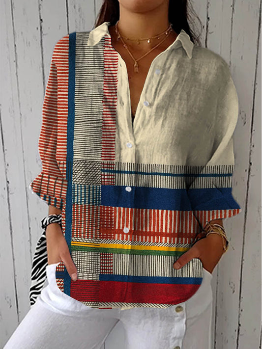 Catalina | Camisa Estampada Patchwork de Rayas