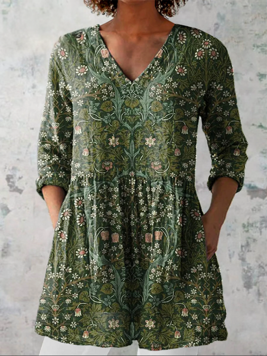 Adilia | Camisa vintage cuello V manga larga
