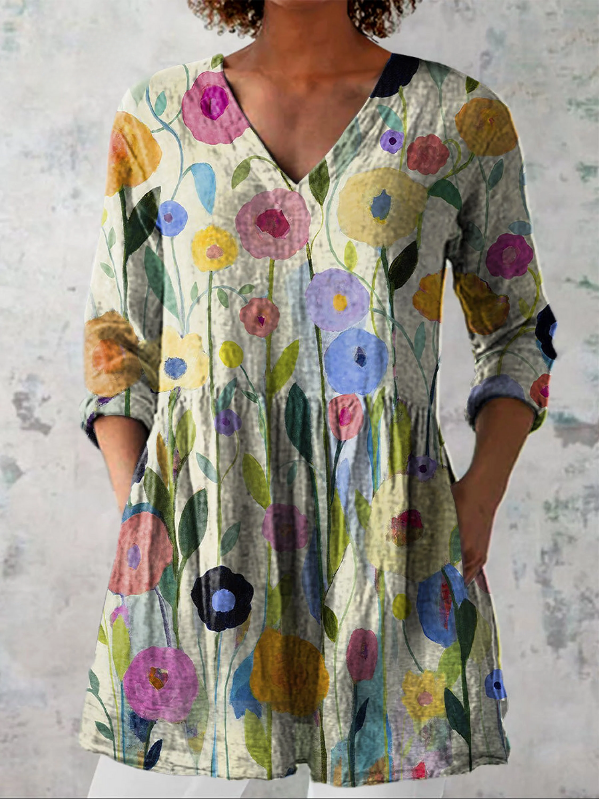 Brenda | Camisa vintage cuello V manga larga