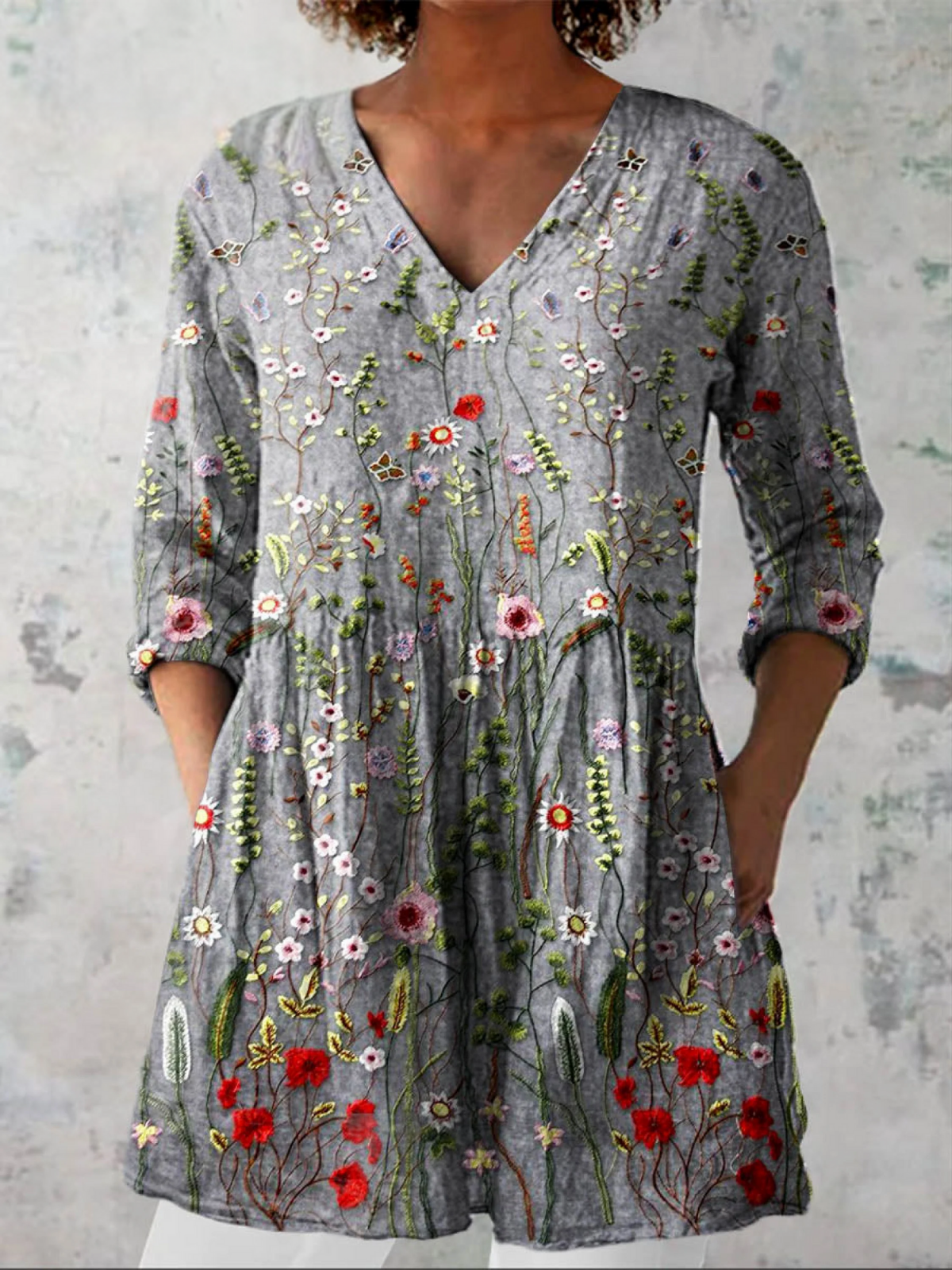 Lana | Camisa vintage cuello V manga larga