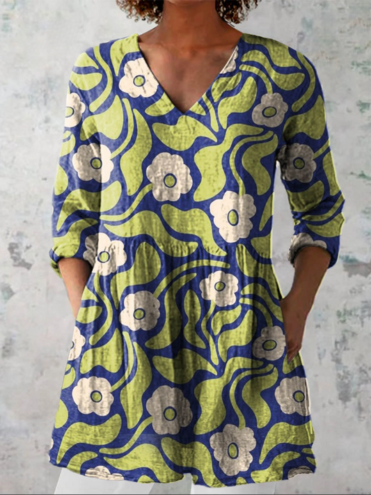 Galina | Camisa vintage cuello V manga larga