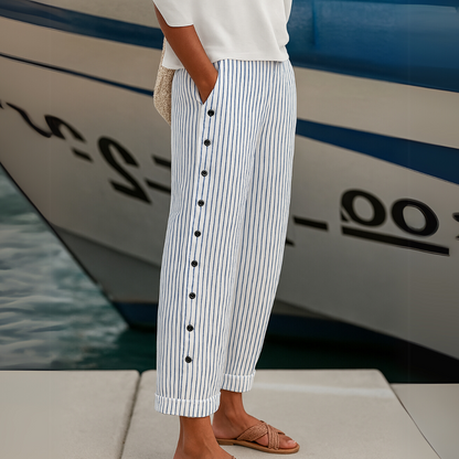 Catalina | Pantalones elegantes con botones y rayas