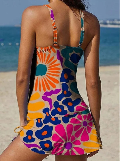 Fiesta | Tankini Gráfico Floral con Shorts y Efecto Control Abdomen