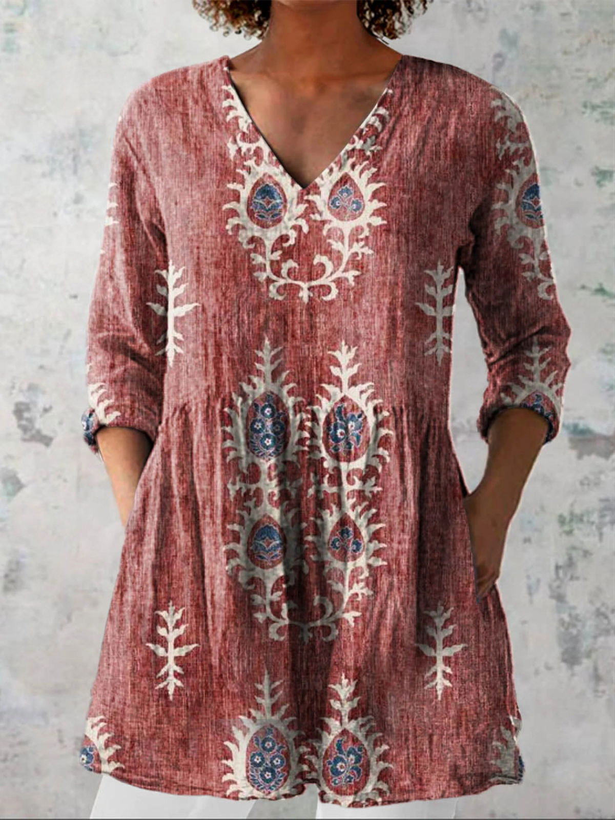 Maeva | Camisa vintage cuello V manga larga
