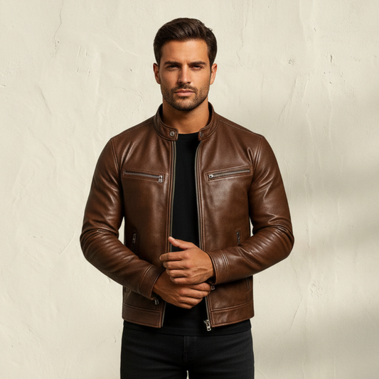 RECIO | Chaqueta vintage de piel con cremallera