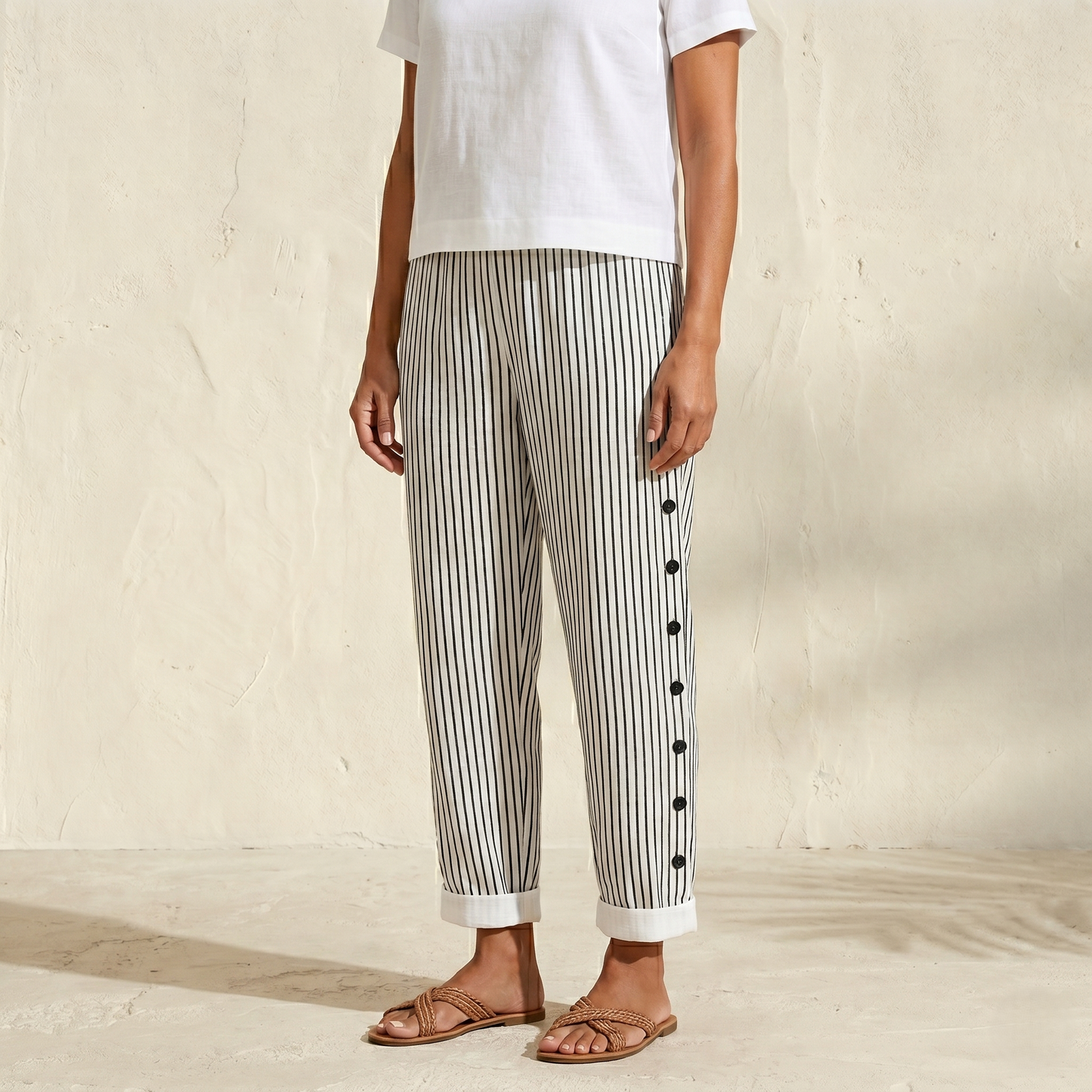 Catalina | Pantalones elegantes con botones y rayas