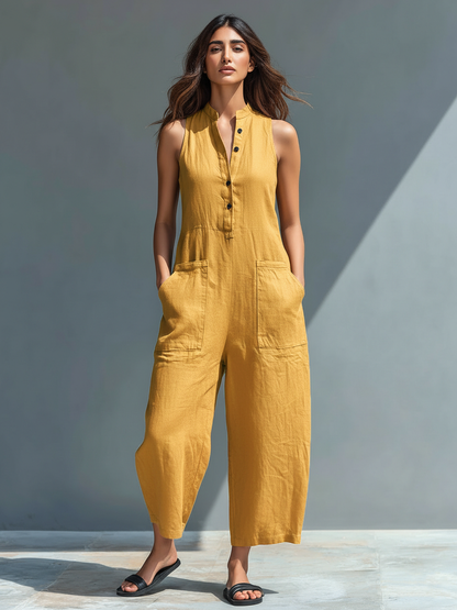 DORIA | Mono minimalista sin mangas para mujer con cuello alto y botones