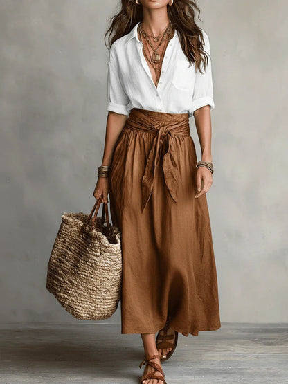 Serena | Conjunto Dos Piezas: Top Negro y Falda Midi Verde Oliva