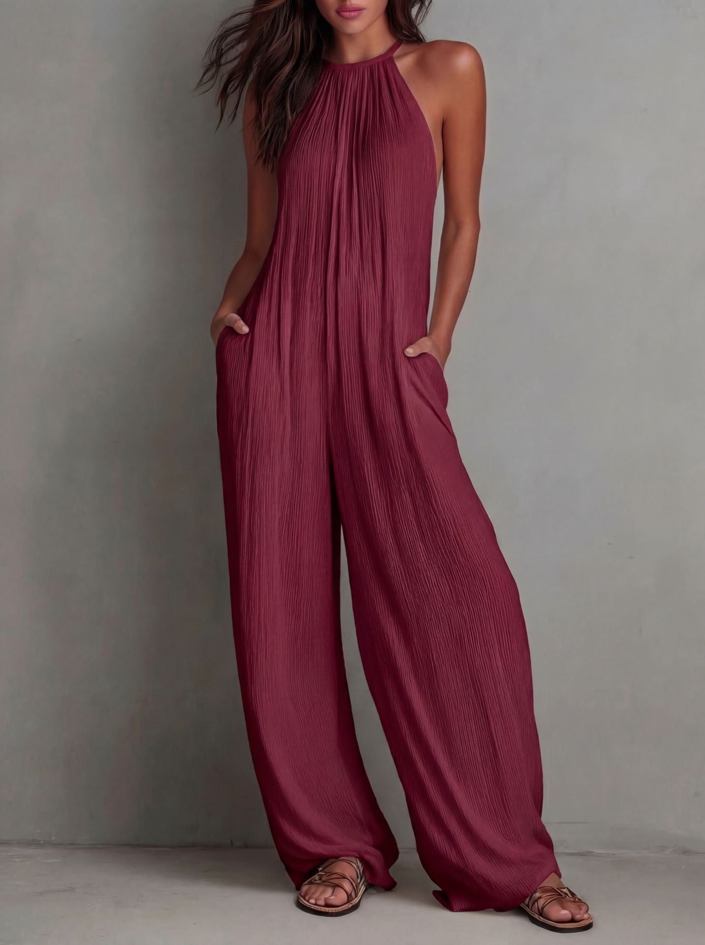 Valeria | Mono Plisado Estilo Resort con Espalda Descubierta