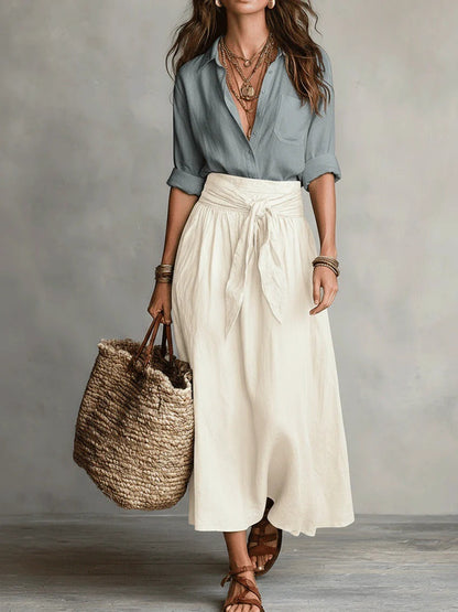 Serena | Conjunto Dos Piezas: Top Negro y Falda Midi Verde Oliva