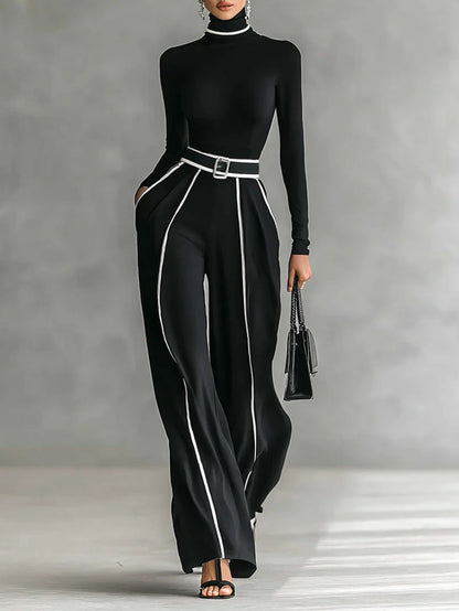 Solana | Conjunto de cuello alto de manga larga y pantalón de pierna ancha con cinturón