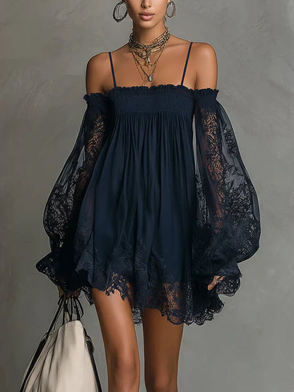 Sofía | Vestido Corto Off-Shoulder de Chifón con Encaje