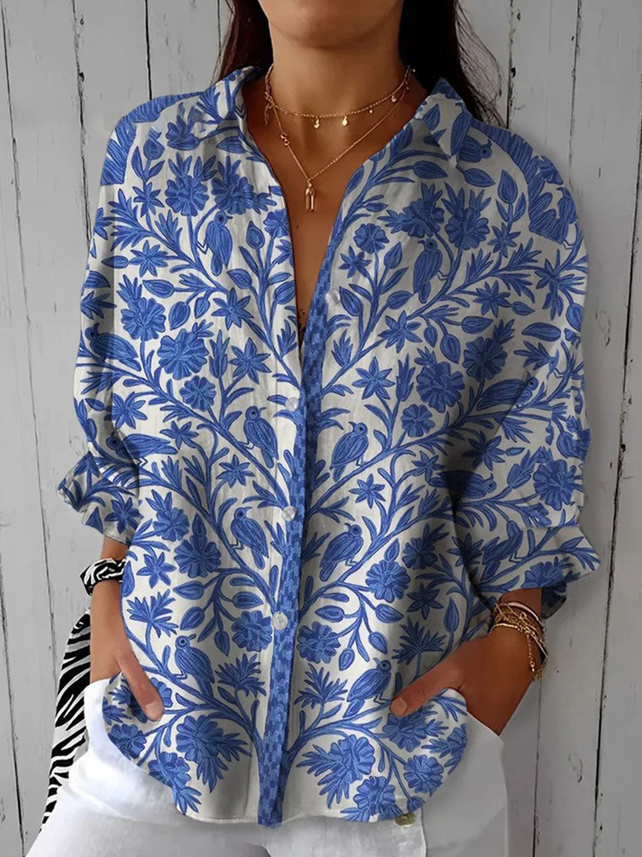 Viviana | Camisa Estampada Floral Azul