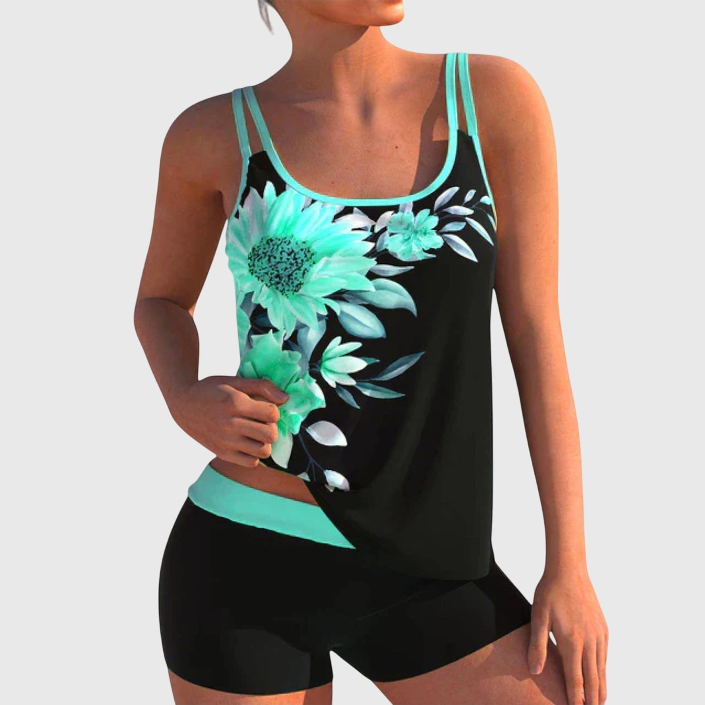 Flor | Tankini Floral con Shorts y Efecto Control Abdomen